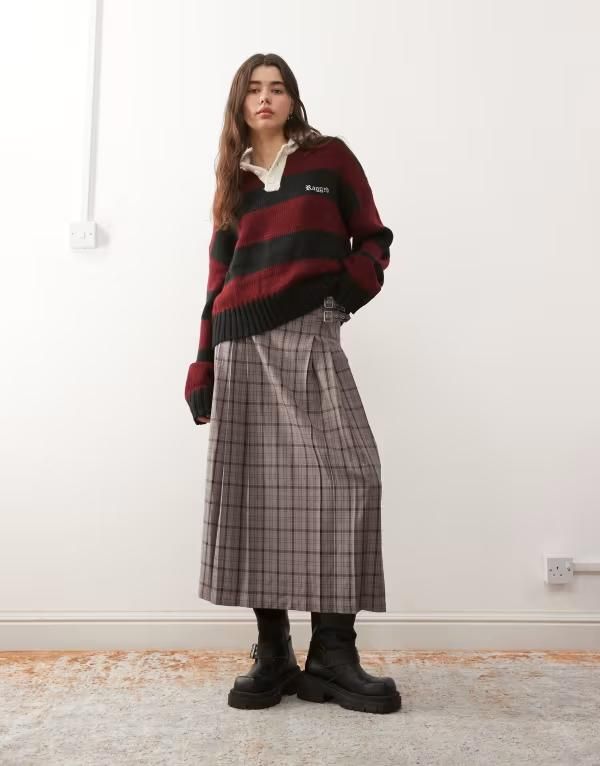 ザラグドプリースト レディース ボトムスカート マキシ The Ragged Priest buckle kilt wrap maxi skirt plaid Red check レッド