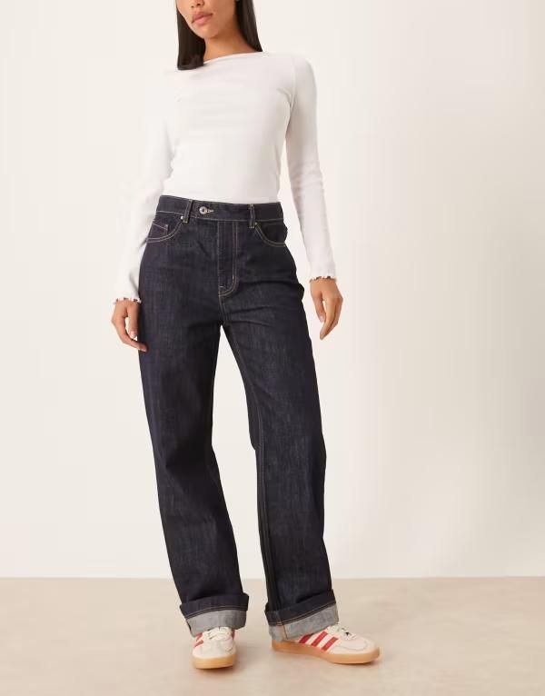 マンゴ レディース ボトムス デニムパンツ コントラスト コットン ジーンズ Mango Evan 100 cotton straight jeans with contrast stitch in indigo INDIGO インディゴ