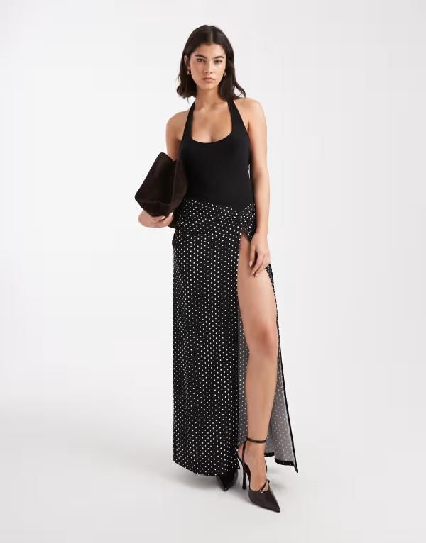ミスセルフフリッジ レディース トップス ワンピース ドット柄 マキシワンピース ドット マキシ ホルター Miss Selfridge halter neck maxi dress in polka dot Polka dot ドット
