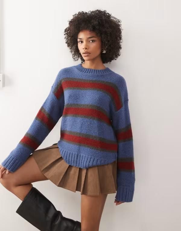 リクレイム ヴィンテージ レディース アウター ニット・セーター セーター ニット Reclaimed Vintage clean knit sweater multi stripe Blue stripe ブルー