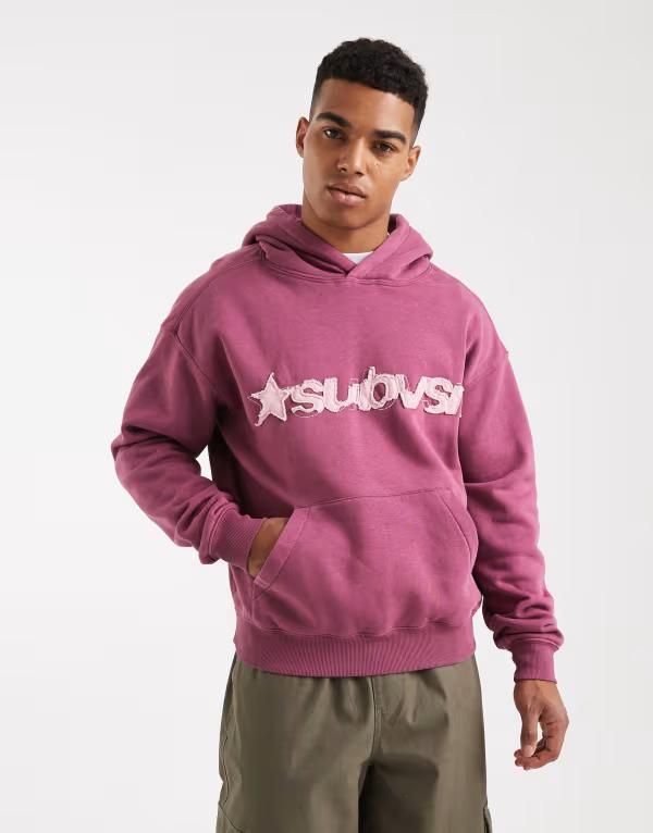 コットンオン メンズ アウター パーカー・スウェット グラフィック Cotton box fit graphic hoodie in heatherose HEATHEROSESUBVSN ヘザー