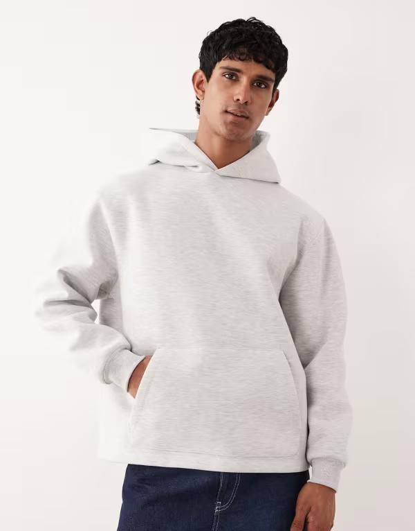 エイソス メンズ アウター パーカー・スウェット スキューバ パーカー ASOS DESIGN heavyweight hoodie in scubastyle fabric in ice heather Ice Marl マール