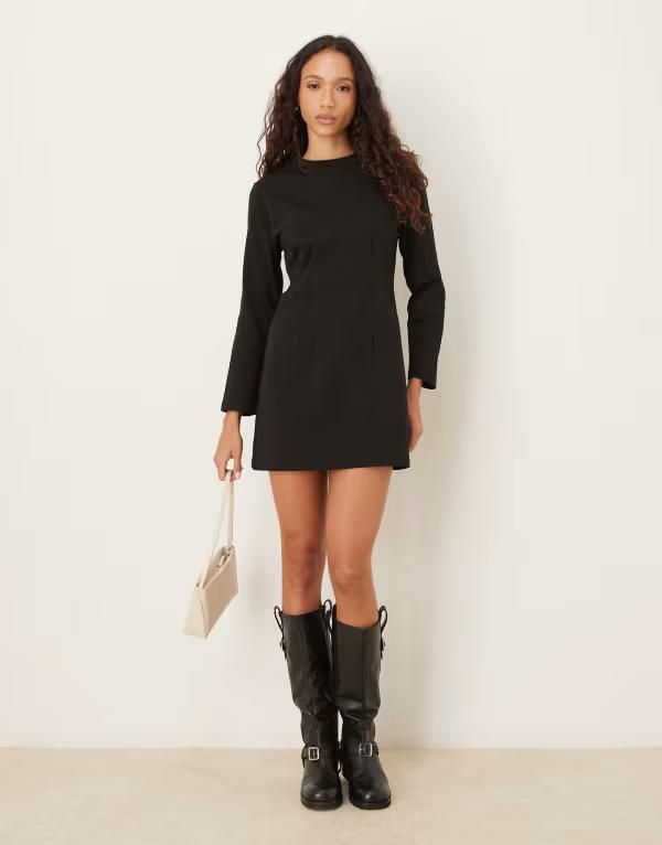エイソス レディース トップス ワンピース ミニワンピース ミニ ASOS DESIGN cinched detail mini dress with sleeve detailing Black ブラック
