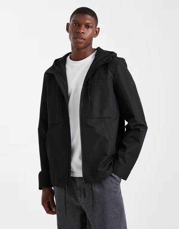 スリードベア メンズ アウター コート ジャケット Threadbare short hooded windbreaker jacket with pocket detail Black ブラック