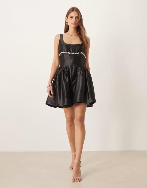 エイミー・リー レディース トップス ワンピース ミニワンピース ミニ Amy Lynn diamante babydoll mini dress with hip seam detail Black ブラック