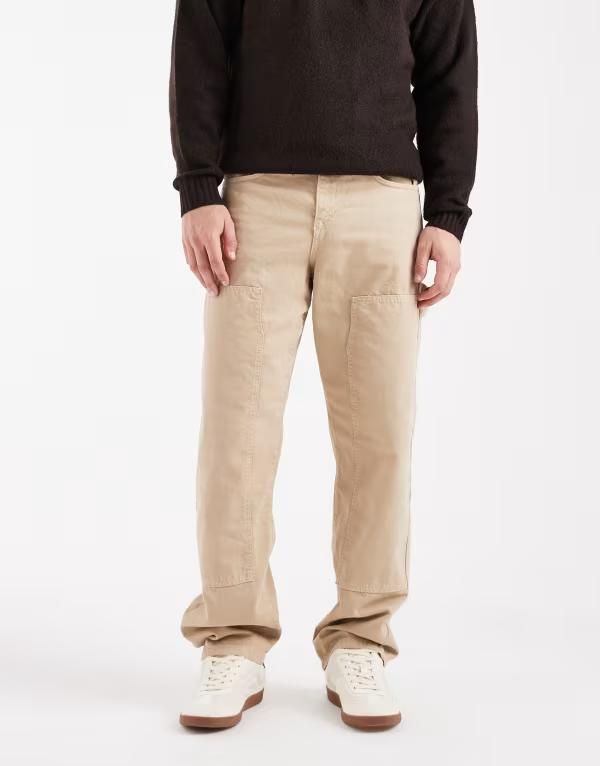 エイソス メンズ ボトムス カジュアルパンツ パンツ ASOS DESIGN baggy pants with carpenter details BEIGE ベージュ