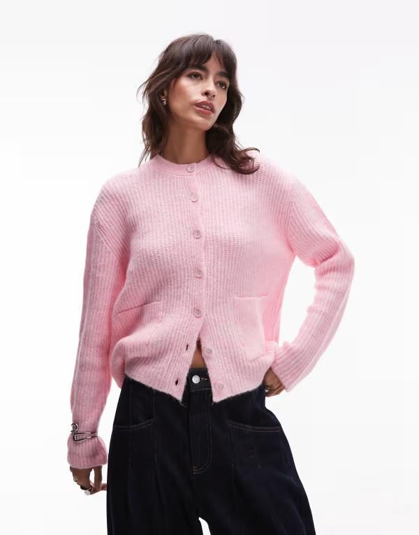 エイソス レディース アウター カーディガン ニット ASOS DESIGN knit cardigan with patch pockets pink ピンク