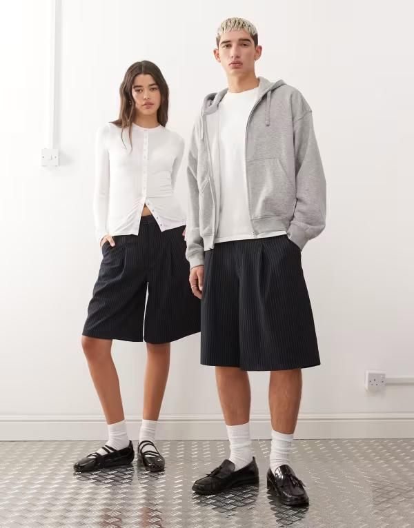 コルージョン レディース ボトムス ハーフパンツ・ショーツ Collusion Unisex tailored jorts in pinstripes Pinstripe