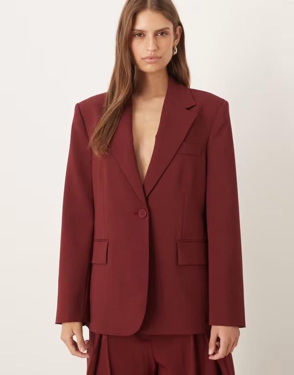マンゴ レディース アウター ジャケット・ブルゾン ブレザー Mango oversized blazer in dark red part of a set Dark red レッド