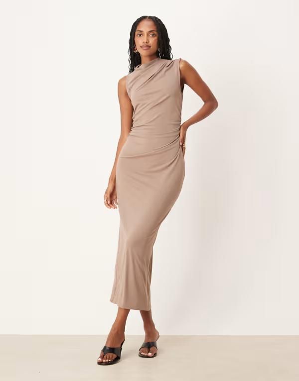 エイソス レディース トップス ワンピース マキシワンピース ドレープ ノースリーブ マキシ ASOS DESIGN draped sleeveless maxi dress in camel CAMEL キャメル 8,345円