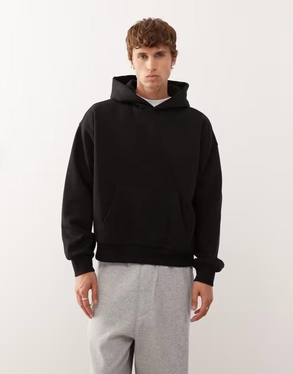 ウィークデイ メンズ アウター パーカー・スウェット ジャージー Weekday heavyweight jersey oversized boxy fit hoodie Black ブラック