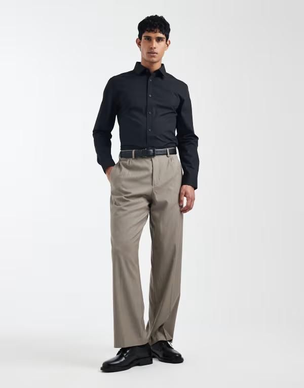 エイソス メンズ トップス シャツ ASOS DESIGN regular smart poplin shirt Black ブラック