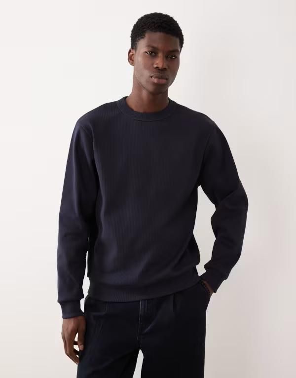 エイソス メンズ アウター パーカー・スウェット リブ スウェット シャツ ASOS DESIGN heavyweight ribbed sweatshirt NAVY ネイビー