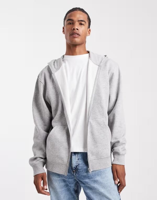 エイソス メンズ アウター パーカー・スウェット リラックスフィット フルジップ パーカー ASOS DESIGN essential relaxed fit zip through hoodie heather Gray Heather グレー