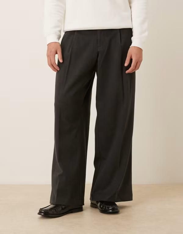 エイソス メンズ ボトムス カジュアルパンツ ASOS DESIGN smart loose leg heavyweight pants with elastic waist Black ブラック 15,961円