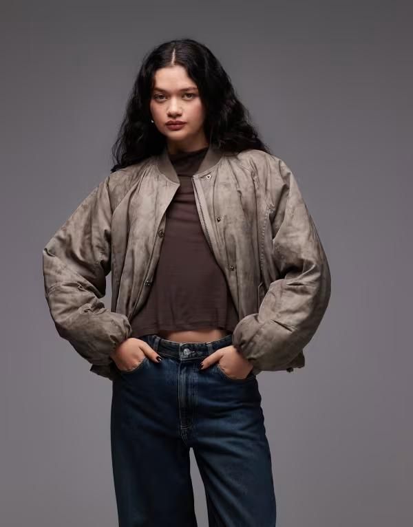 コルージョン レディース アウター コート ジャケット COLLUSION oversized washed bomber jacket Khaki カーキ