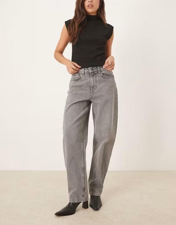 エイソス レディース ボトムス デニムパンツ ジーンズ ASOS DESIGN slim barrel jeans Gray グレー