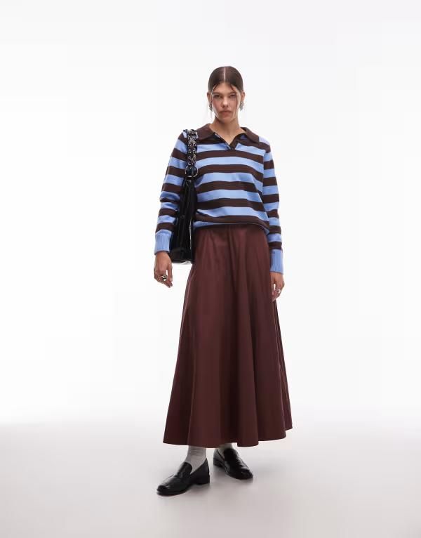 エイソス レディース ボトムス スカート マキシ ASOS DESIGN full hem voluminous maxi skirt brown ブラウン