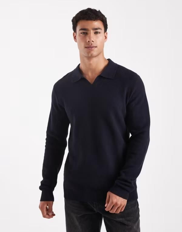 ジャック アンド ジョーンズ メンズ アウター ニット・セーター ポロシャツ ニット Jack Jones Premium knitted long sleeve polo Night Sky ネイビー