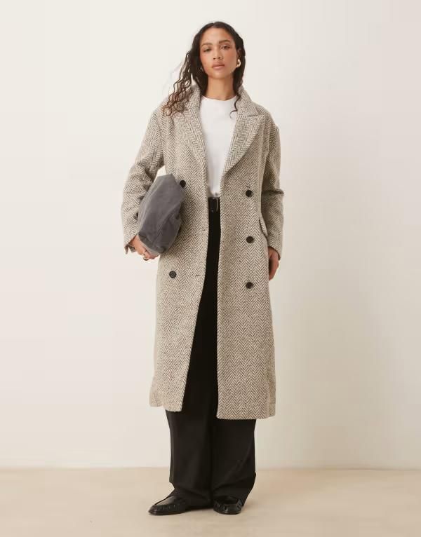 グラマラス レディース アウター コート Glamorous oversized tailored coat herringbone Gray Check グレー
