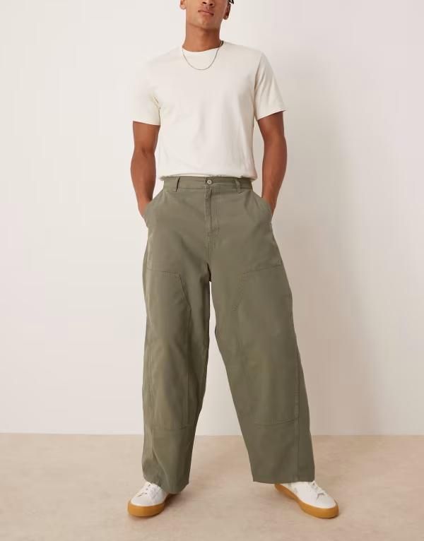 エイソス メンズ ボトムス カジュアルパンツ パンツ ASOS DESIGN oversized baggy pants with carpenter details Khaki カーキ