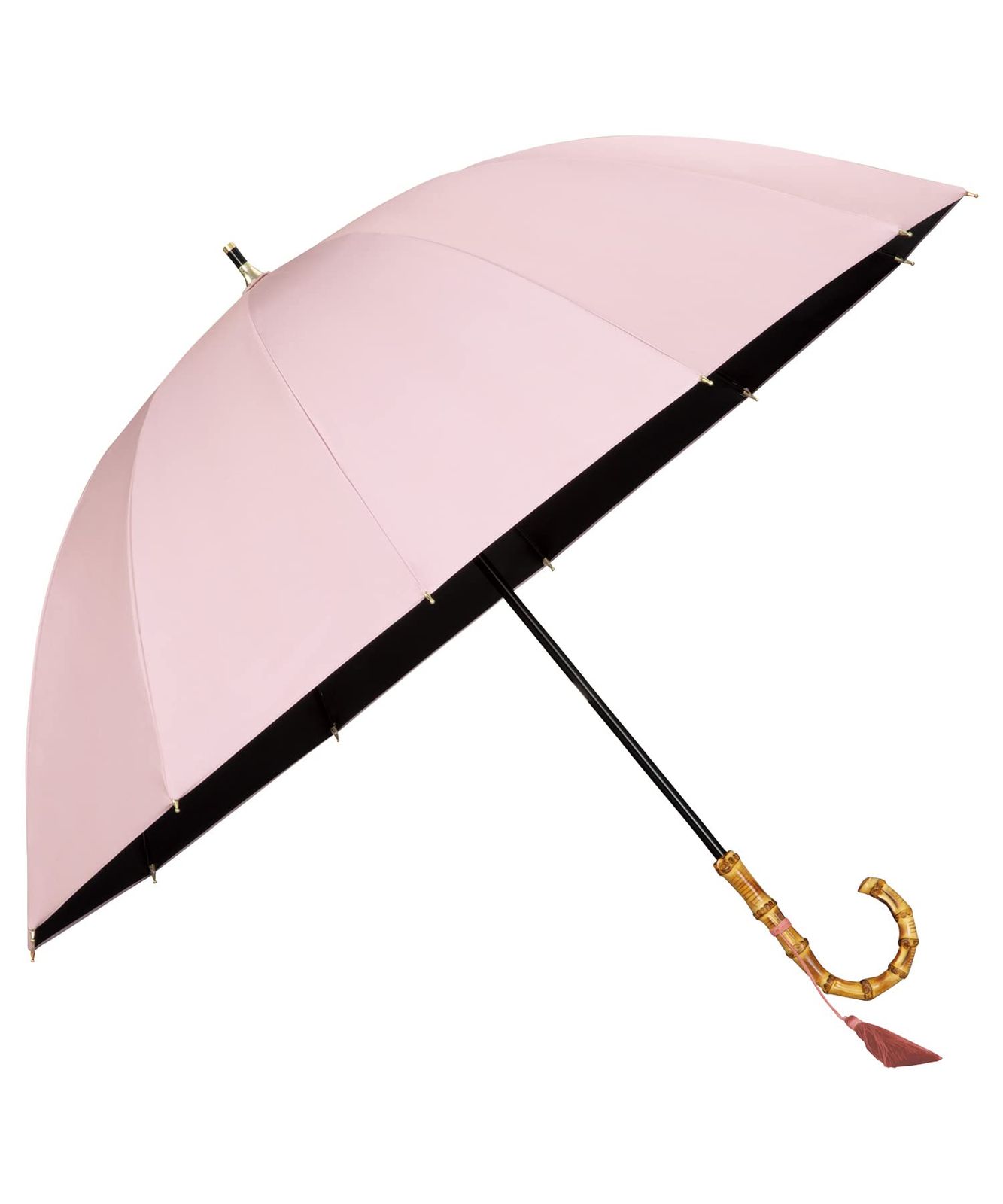 Wpc. 日傘 UVO（ウーボ）12本骨 無地タッセル ピンク 長傘 55cm【遮光率100% ・UVカット率100%・UPF50＋・遮熱効果・晴雨兼用】レディース 熱中症 対策 内側 黒色 ラミネート バンブーハンドル 大人 焼かない 通勤 254a6e1c