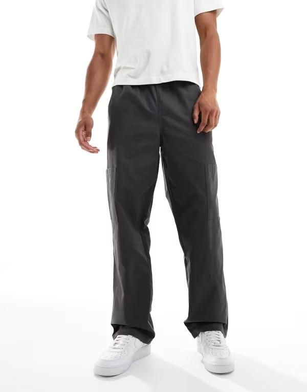 エイソス メンズ ボトムス カジュアルパンツ カーゴパンツ パンツ ASOS DESIGN baggy pull on cargo pants CHARCOAL チャコール