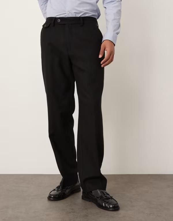 エイソス メンズ ボトムス カジュアルパンツ ストレート ウール ASOS DESIGN straight leg wool blendress pants with coin pocket Black ブラック
