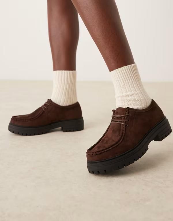 グラマラス レディース シューズ オックスフォード スエード ダービー Glamorous Derby shoes microsuede Brown mf ブラウン