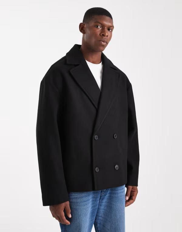 エイソス メンズ アウター コート ウール ASOS DESIGN wool look peacoat Black ブラック
