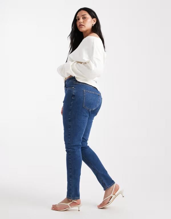 エイソス レディース ボトムス デニムパンツ ジーンズ ASOS Curve ASOS DESIGN Curve skinny jeans in mid MID BLUE ブルー
