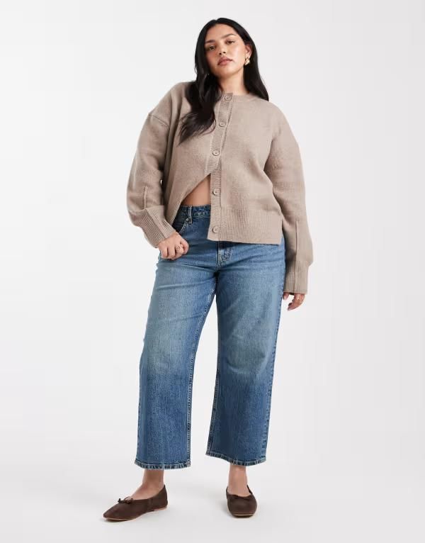 エイソス レディース ボトムス デニムパンツ ストレート アンクル ジーンズ ASOS Curve ASOS DESIGN Curve ankle grazer comfort stretch straight leg jeans in mid MID BLU