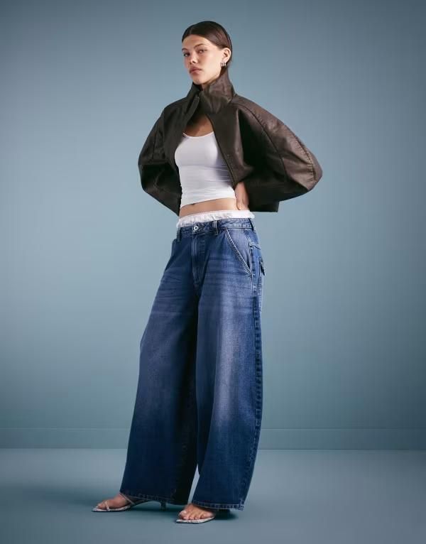 コルージョン レディース ボトムス デニムパンツ ローライズ ジーンズ COLLUSION XL balloon low rise jeans in mid MID BLUE ブルー