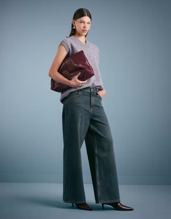 コルージョン レディース ボトムス デニムパンツ ワイドレッグ ジーンズ COLLUSION wide leg mid rise jeans wash GRUNGE BLUE ブルー