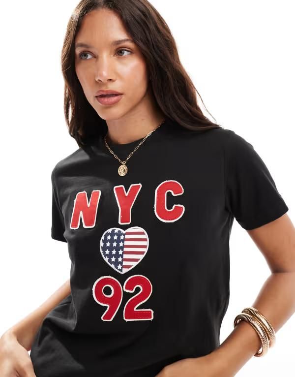 デイジーストリート レディース トップス Tシャツ グラフィック Daisy Street NYC 92 graphic Tshirt Black ブラック