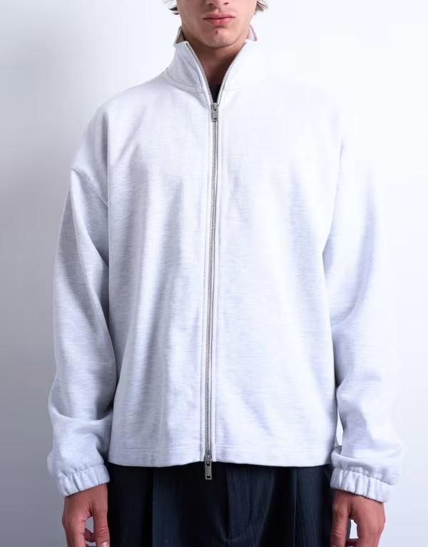 トップマン メンズ アウター パーカー・スウェット スタンドネック スウェット シャツ Topman heavyweight boxy fit zip up funnel neck sweatshirt in light heather LIGHT GRAY