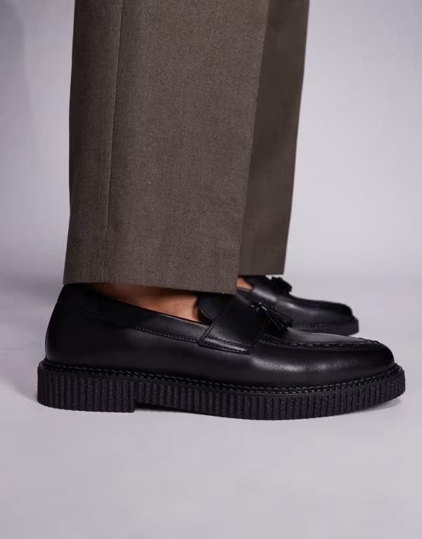 エイソス メンズ シューズ スリッポン・ローファー レザー ローファー ASOS DESIGN creeper loafers leather Black ブラック 17,610円