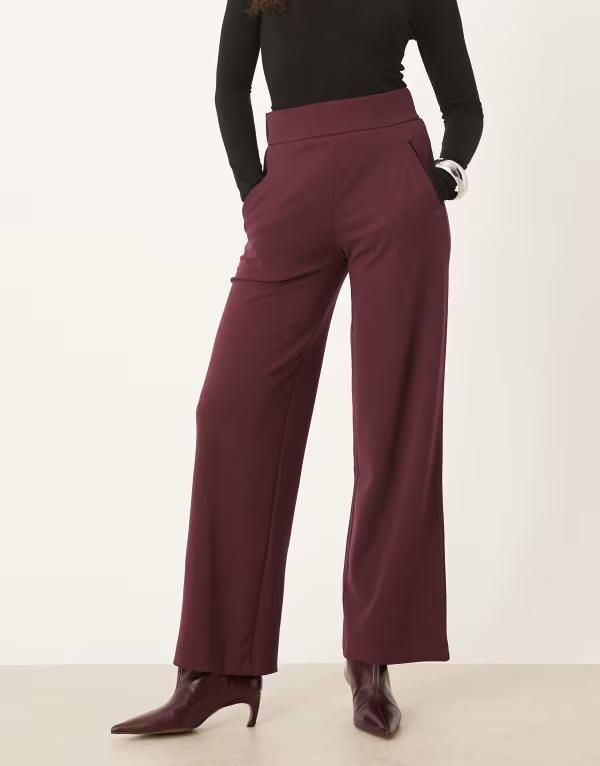 ジェイディーワイ レディース ボトムス カジュアルパンツ ワイドレッグ パンツ JDY wide leg tailored pants Winetasting バーガンディ