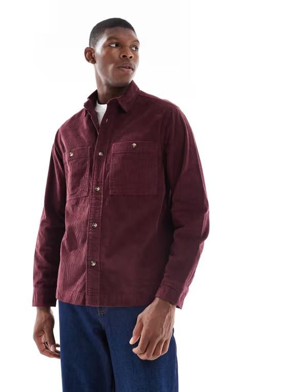 エイソス メンズ トップス シャツ ASOS DESIGN cord overshirt Burgundy バーガンディ