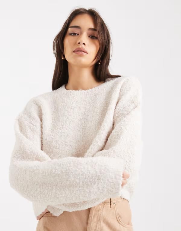 ミスセルフフリッジ レディース アウター ニット・セーター セーター Miss Selfridge boucle slouchy sweater in cream CREAM クリーム