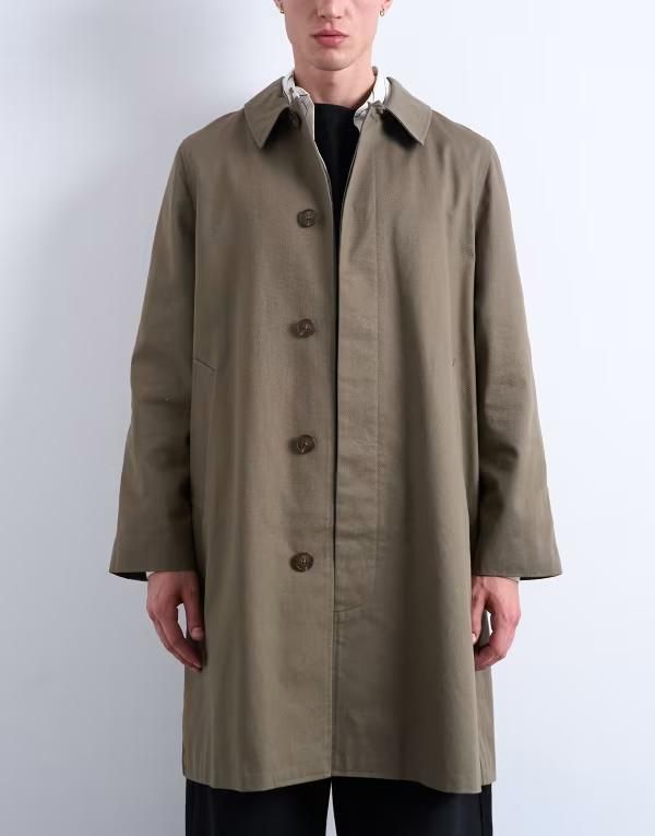 トップマン メンズ アウター コート コットン Topman cotton canvas overcoat Khaki カーキ