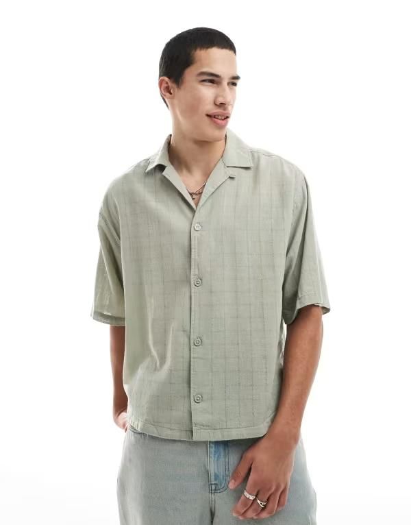 オンリーアンドサンズ メンズ トップス シャツ リラックスフィット ONLY SONS relaxed fit textured revere collar shirt in light sage Seagrass セージ
