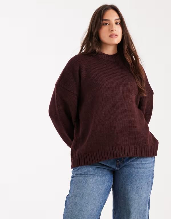 エイソス レディース アウター ニット・セーター クルーネック セーター ASOS Curve ASOS DESIGN Curve super oversized chunky crew neck sweater with curved hem Burgund