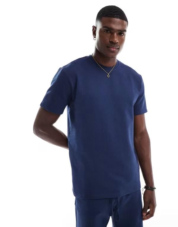 オンリーアンドサンズ メンズ トップス Tシャツ ONLY SONS short sleeve waffle Tshirt part of a set Naval Academy ネイビー