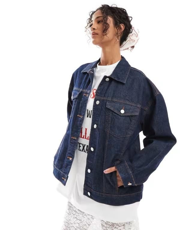 エイソス レディース アウター ジャケット・ブルゾン デニム ジャケット ASOS DESIGN oversize 90s denim jacket in rinse wash Dark blue ブルー