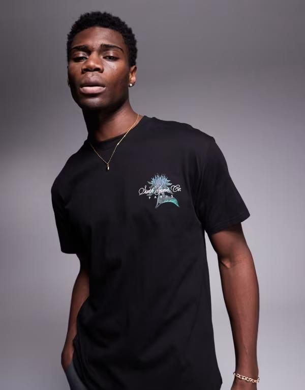 シックスジュン メンズ トップス Tシャツ プリント シャツ Sixth June botanical back print tshirt Black ブラック