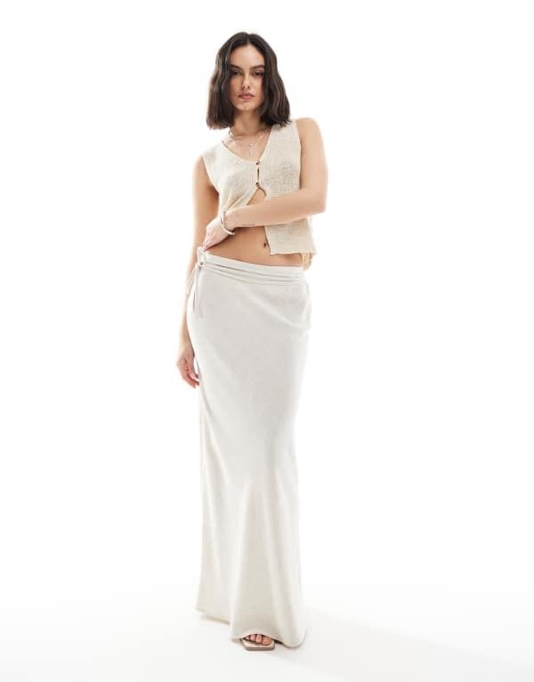 エイソス レディース ボトムス スカート リネン マキシ ASOS DESIGN linen blend bias maxi skirt in stone Stone ストーン