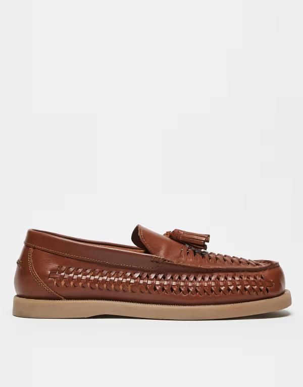 エイソス メンズ シューズ スリッポン・ローファー レザー ローファー ASOS DESIGN loafers in tan leather with weave Tan タン