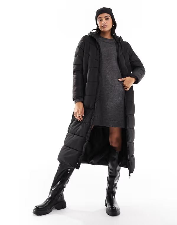 ノイジーメイ レディース アウター ジャケット・ブルゾン コート Noisy May longline padded coat with hood NOOSA12 BLACK ブラック