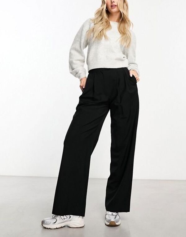 エイソス レディース ボトムス カジュアルパンツ ワイドレッグ パンツ ASOS DESIGN Hourglass wide leg pants Black ブラック